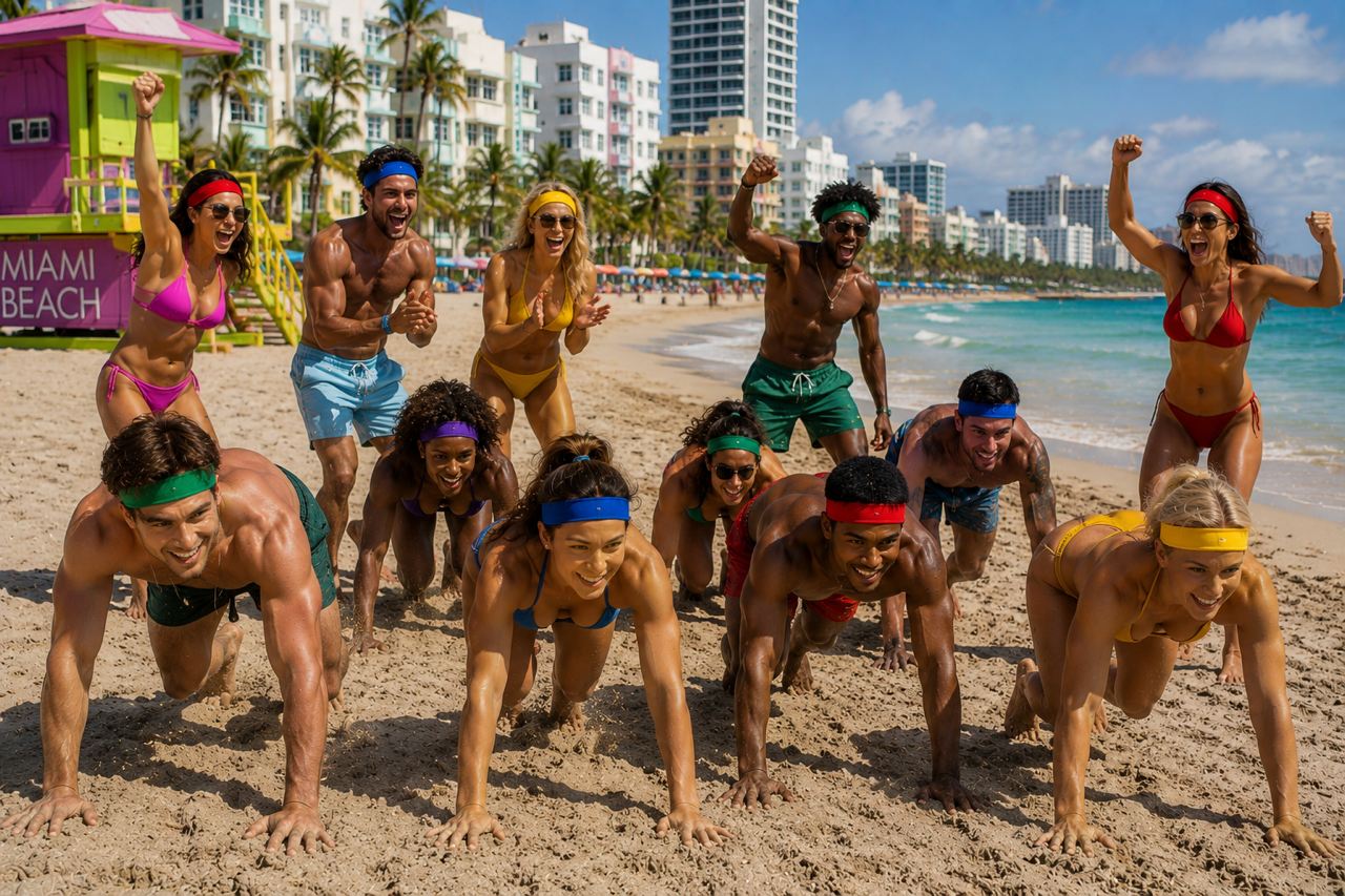 Finishers cheering on crawlers still on the course at Miami Beach